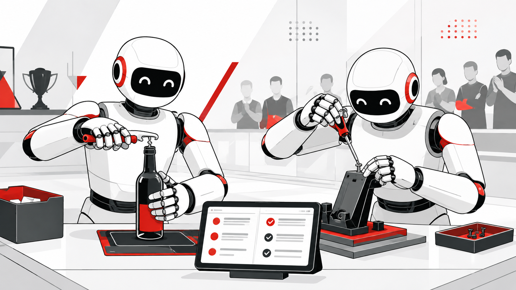 Robots humanoïdes réalisant des tâches de précision et supervision de services numériques